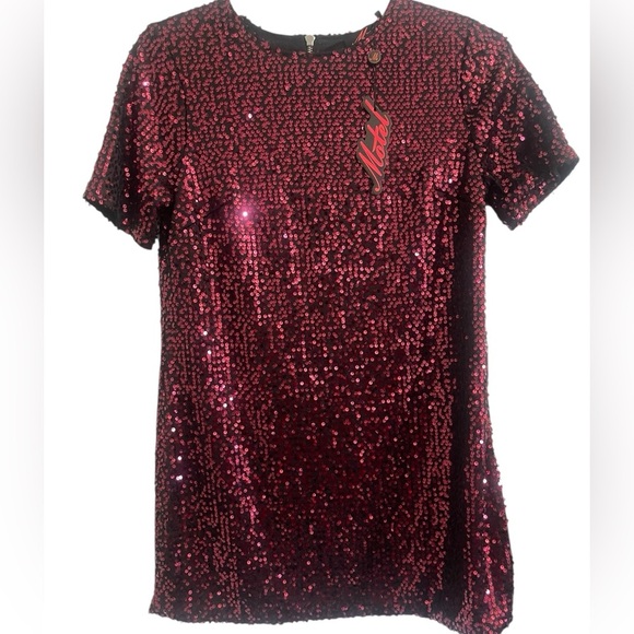 Motel 636 Sally Mae Burgundy Sequined Mini Dress Size Medium - Picture 1 of 10